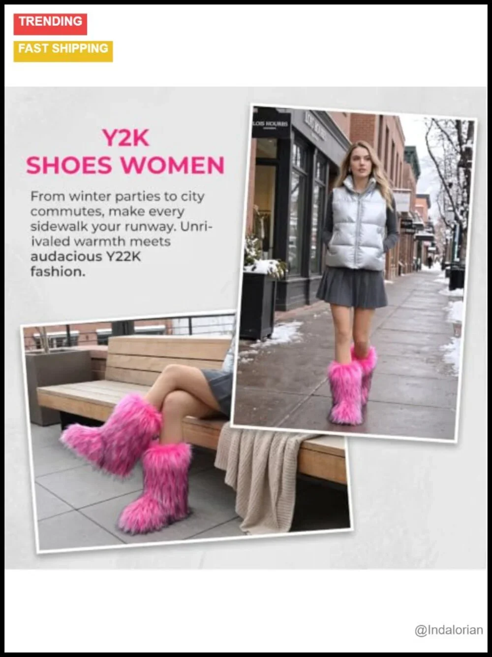 Faux Fur Mid-Calf Snow Boots Warm Plush Lining Anti-Slip Flat Heel